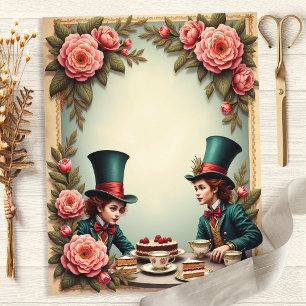 Papel de Scrapbook Rosas Chá da Louca Chapéu