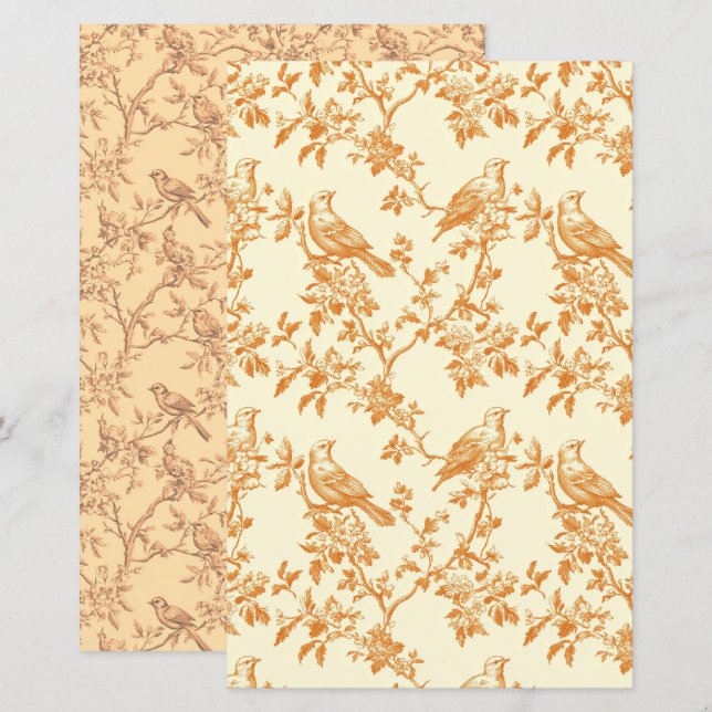 Papel de Scrapbook Toile de Laranja e Creme (Frente/Verso)