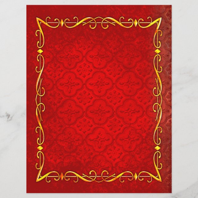 Papel de Scrapbook Vermelho e Dourado (Frente)