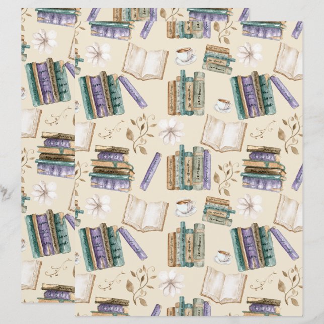 Papel de Scrapbook Vintage Books em Creme (Frente/Verso)