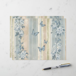 Papel de Scrapbook Vintage Borboletas Florais Azui