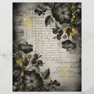 Papel de Scrapbook Vintage Botânico Preto Elegante