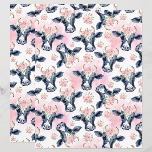 Papel de Scrapbook Vintage Cows (Frente/Verso)