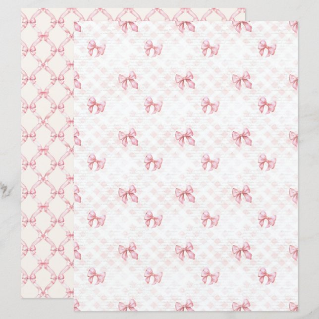 Papel de Scrapbook Vintage Laço Rosa Coquette (Frente/Verso)