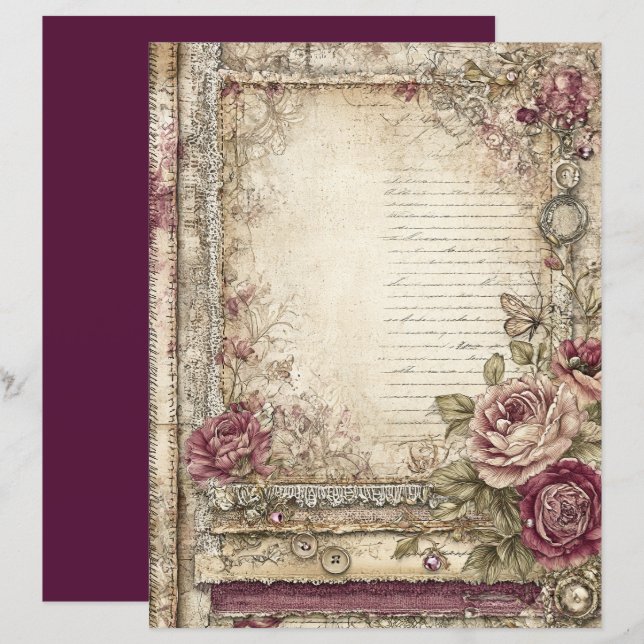 Papel de Scrapbook Vitoriano & Renda  (Frente/Verso)