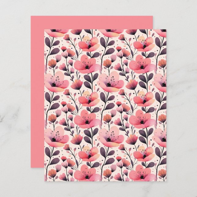 Papel de scrapbooking Floral, cor-de-rosa, elegant (Frente/Verso)