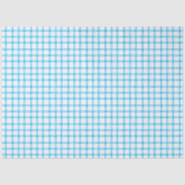 Papel De Seda 002 Cerulean Blue Gingham Tissue Paper (Frente )