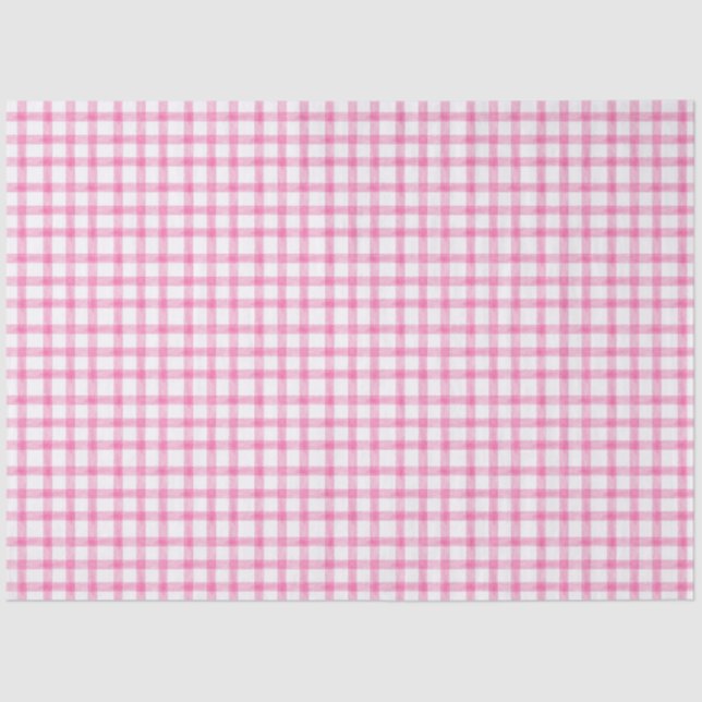 Papel De Seda 009 Fuchsia Bright Pink Gingham Tissue Paper (Frente )