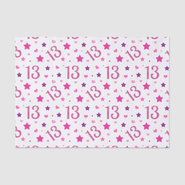 Papel De Seda 13 Birthday Girl Pink Glitter Tissue Paper (Frente )