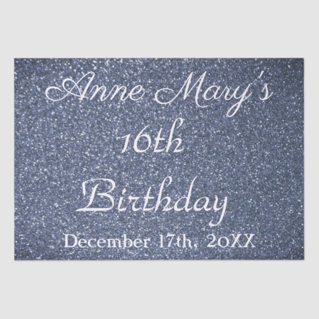 Papel De Seda 16º Aniversário Glittery Sparkle Custom Dusty Blue (Frente )