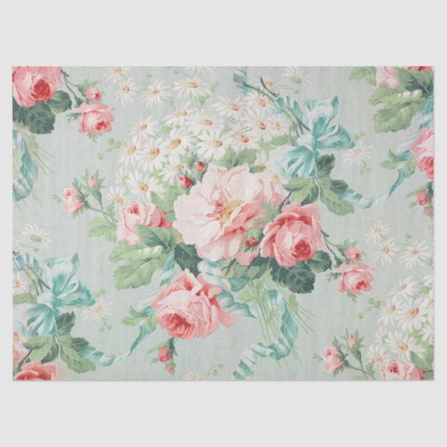 Papel De Seda 1890 Ilustração das Flores Brilhantes (Frente )