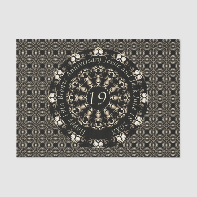 Papel De Seda 19º Aniversário do Casamento Mandala Medallion Tex (Frente )