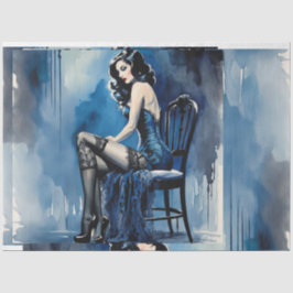 Papel De Seda 1920 de beleza azul Moulin Rouge Raven Haired Lady