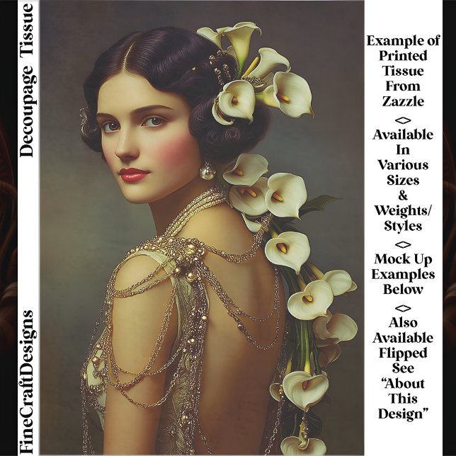 Papel De Seda 1920s Art Nouveau Woman & Lillies EZ7L Decoupage (Criador carregado)