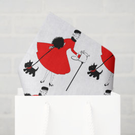 Papel De Seda 1950 Natal Vintage Senhora com Cachorro Envolvendo
