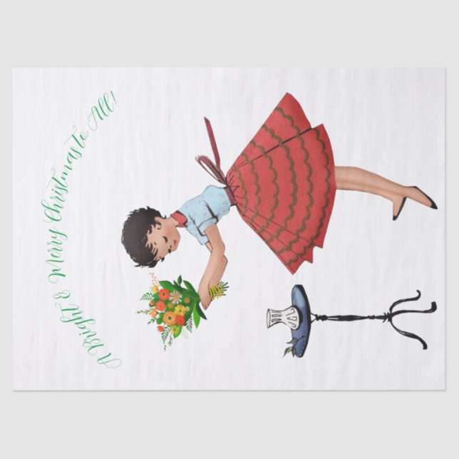 Papel De Seda 1950 Vintage Lady with Flowers (Frente )