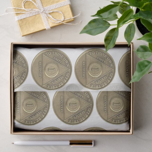 Papel De Seda 1 ano de recuperação Aniversário de moedas brancas (Presente)