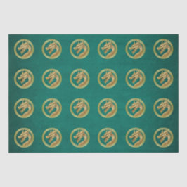 Papel De Seda 2024: Chinês, Ano Novo, Dragão Verde e Dourado