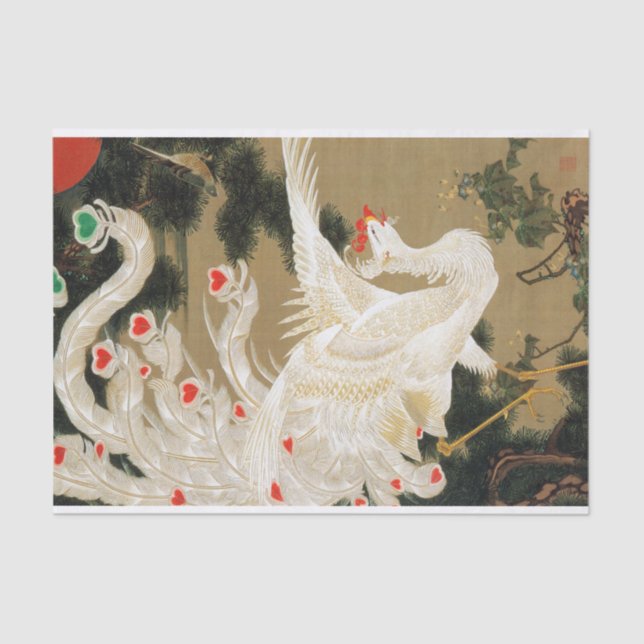 Papel De Seda 25. 老 松 白 図, 若 Pinheiros 冲 e Phoenix, Jacuchu (Frente )