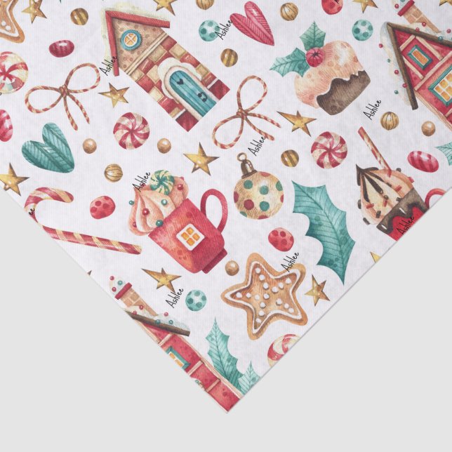 Papel De Seda 3 Folhas de Tecidos, Nome no Padrão de Natal Mágic (Detalhes)