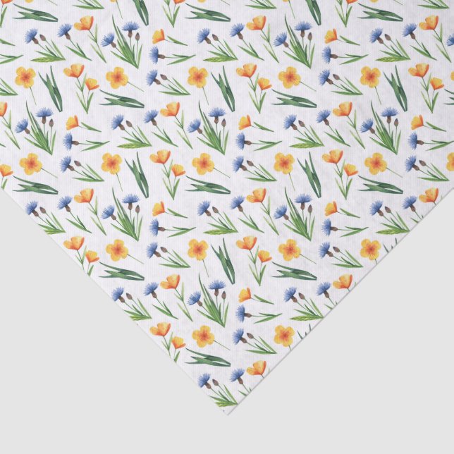 Papel De Seda 3 Pcs | Buttercups, Blue Cornflowers & Greenery (Detalhes)