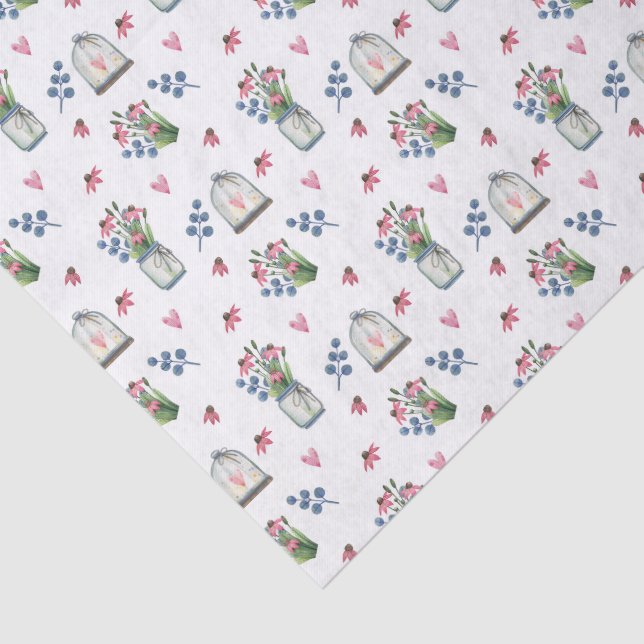 Papel De Seda 3 Pcs, Watercolor Pink Coneflowers & Hearts  (Detalhes)