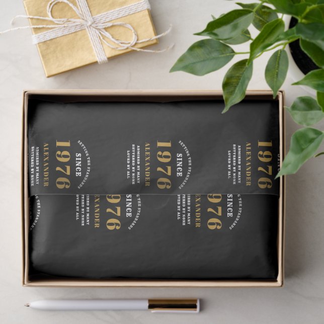 Papel De Seda 50th Birthday 1976 Black Gold Chic Elegant (Presente)