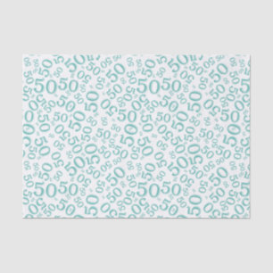 Papel De Seda 50th Cerceta e branco do teste padrão do número
