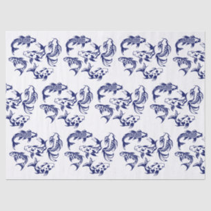 Papel De Seda 5 Peixes Koi Karp DIY Cores Azul