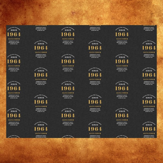 Papel De Seda 60º aniversário de 1964 Chic Elegante Dourado Negr ( Celebrate the journey of the vintage years with our 60th Birthday 1964 Black, Gold and Chic )