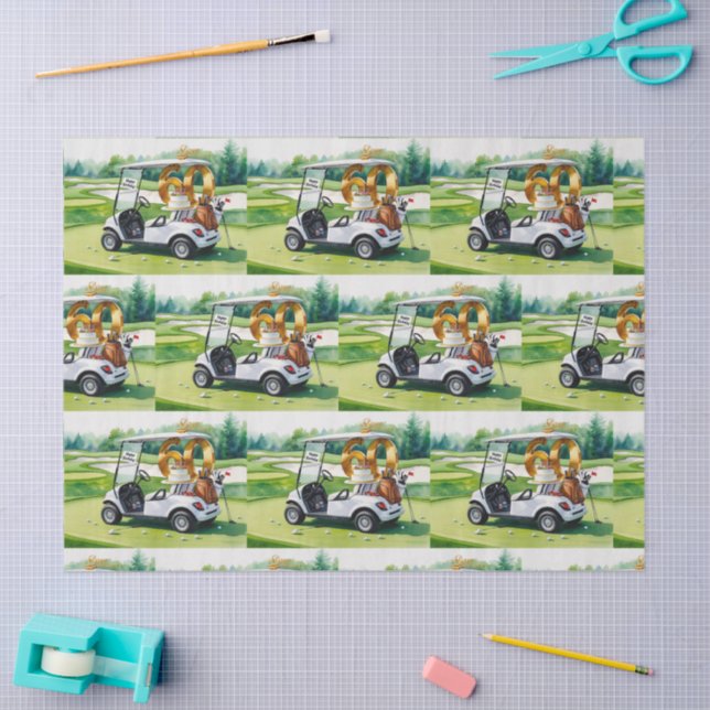 Papel De Seda 60º aniversário do Golf com carrinho de golfe em c (Arte )