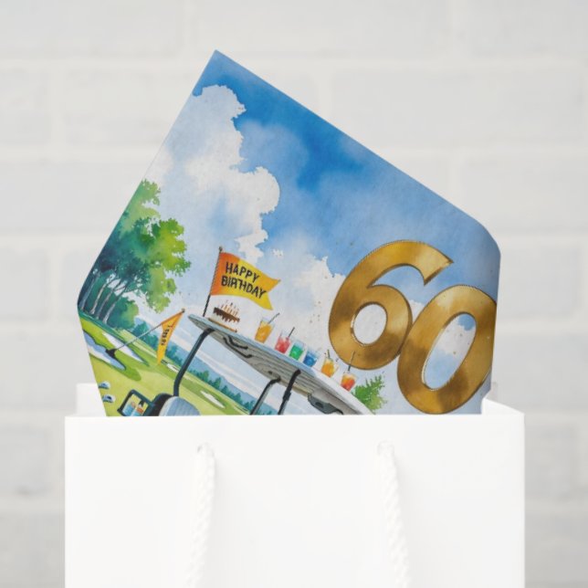Papel De Seda 60º aniversário do Golf com carrinho de golfe em c (Sacola de presentes)