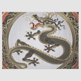 Papel De Seda [600] Dragão Oriental Dourado e negro