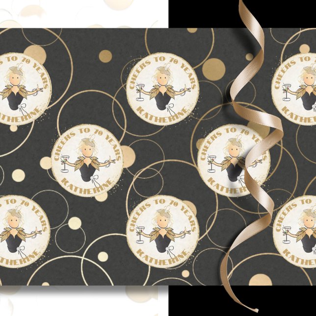 Papel De Seda 70 Birthday Engraçado Moderno Fab Negro Dourado An (Criador carregado)