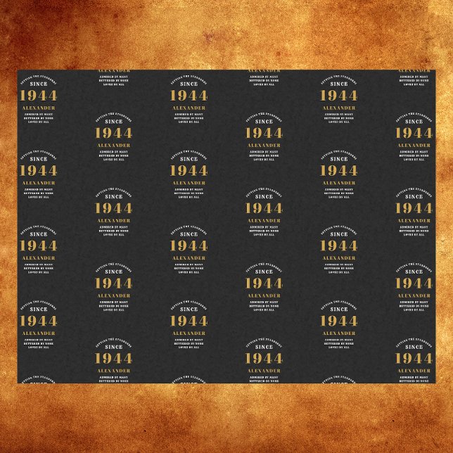 Papel De Seda 80 Birthday 1944 Chic Elegante Preto Dourado (80th Birthday Chic 1944 Themed Black & Gold Elegant Tissue Paper.)