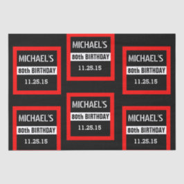 Papel De Seda 80 de Aniversário Preto com Quadro Vermelho Person