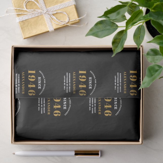 Papel De Seda 80th Birthday 1946 Black Gold Chic Elegant (Presente)
