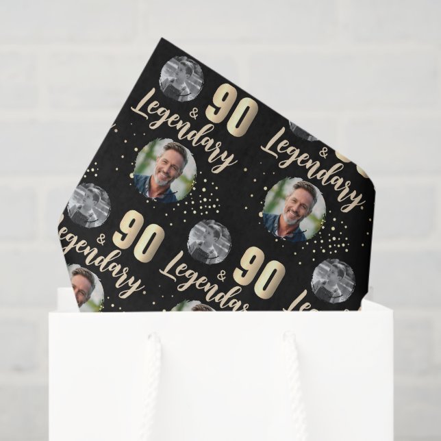 Papel De Seda 90 & Legendary 2 Photos 90th Birthday Gold (Sacola de presentes)