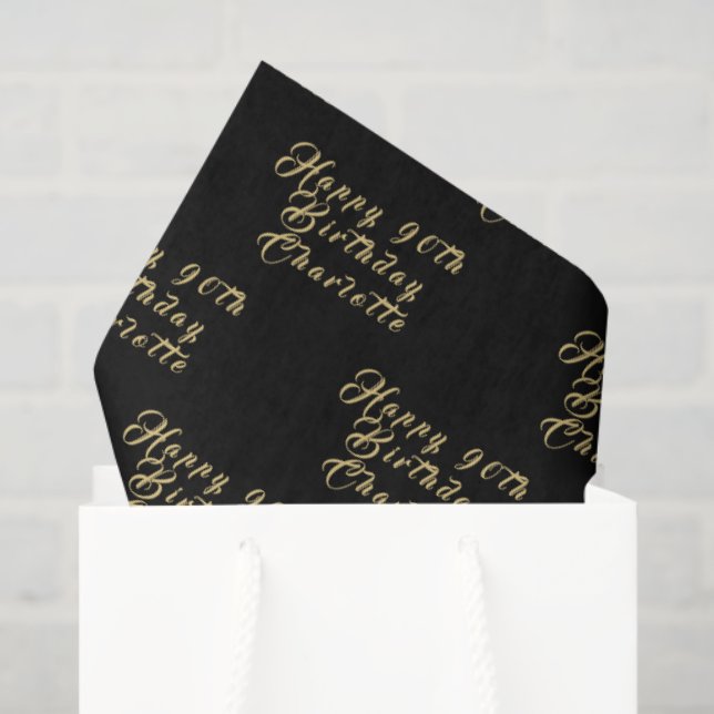 Papel De Seda 90th Birthday Party Name Black Modern Pattern (Sacola de presentes)