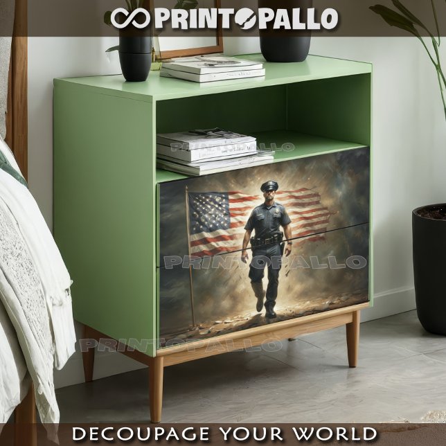 Papel De Seda A bandeira dos EUA com agente da Polícia protege v (Criador carregado)