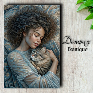 Papel De Seda A Bela Adormecida & Amigo Felino Decoupage