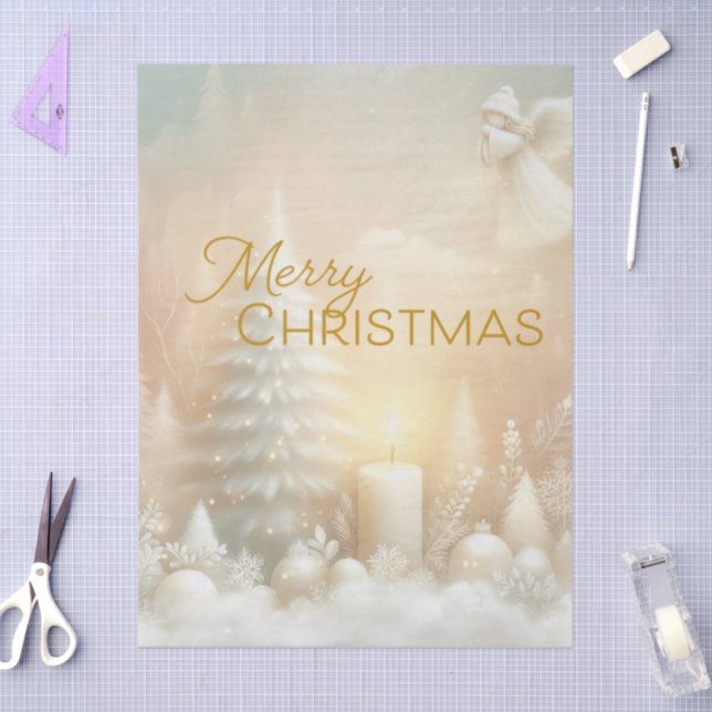 Papel De Seda A Christmas Angel Fantasy Snowy Landscape (Arte )