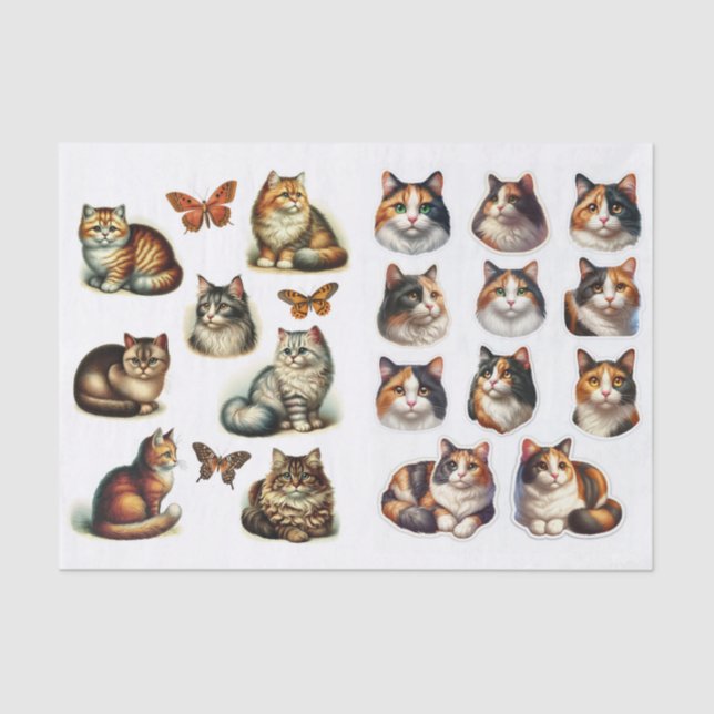 Papel De Seda A Collection of Fussy Cuts Featuring Calico Cats (Frente )