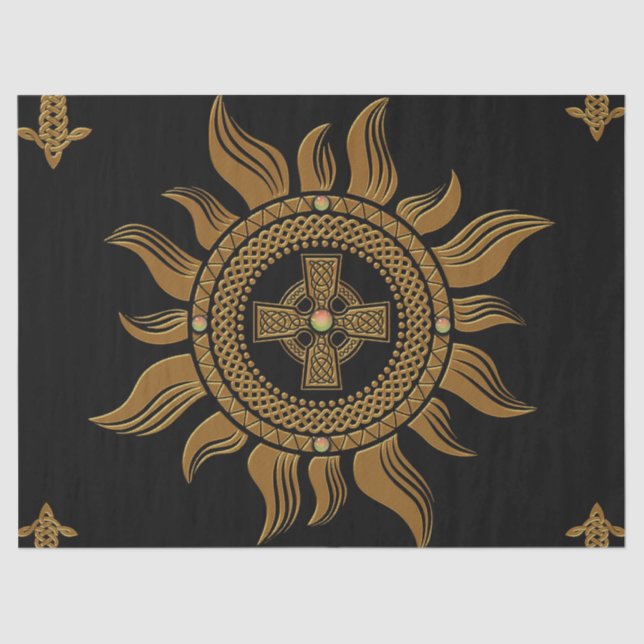 Papel De Seda A cruz celta ouro. (Frente )