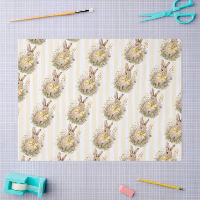 Papel De Seda A cute little Floral Bunny Yellow Bow Baby Shower  (Arte )