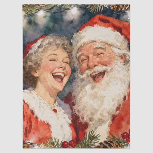 Papel De Seda A Cute Mr and Mrs Claus Christmas (Frente )