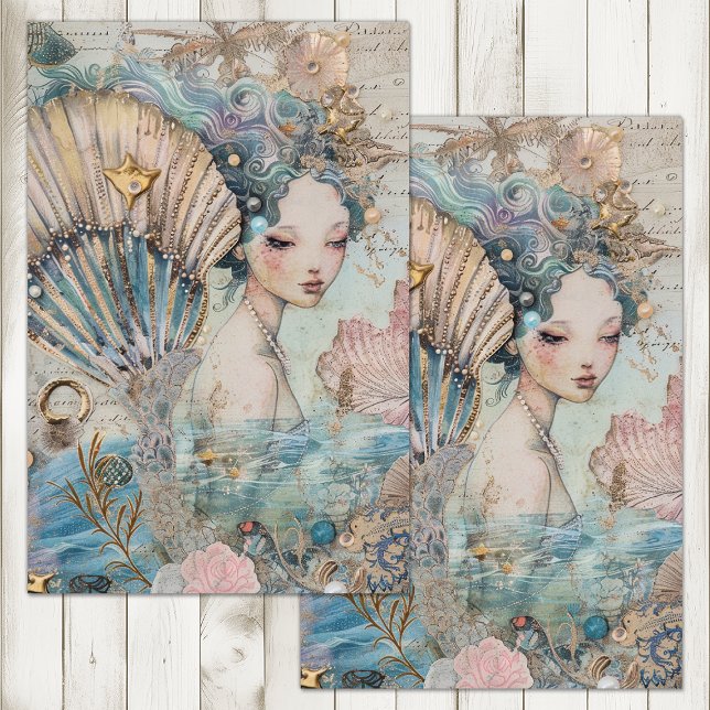 PAPEL DE SEDA A DECOPÁGINA DA FUSÃO ETEREAL (THE ETHEREAL MERMAID DECOUPAGE TISSUE PAPER)