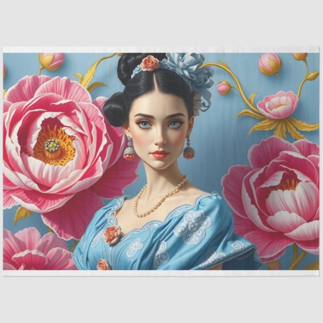 Papel De Seda A Femme Victorian Beauty Romance Fleur Decoupage (Frente )