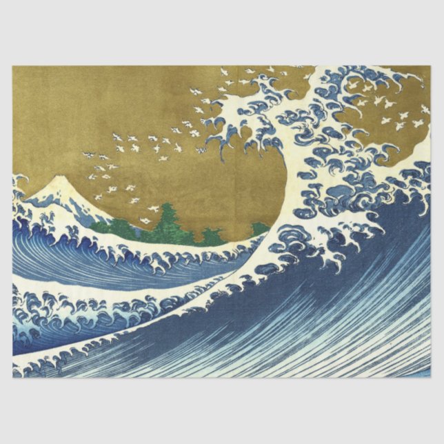 Papel De Seda A Grande Onda (Arte Japonesa Azul e Dourada, Hokus (Frente )
