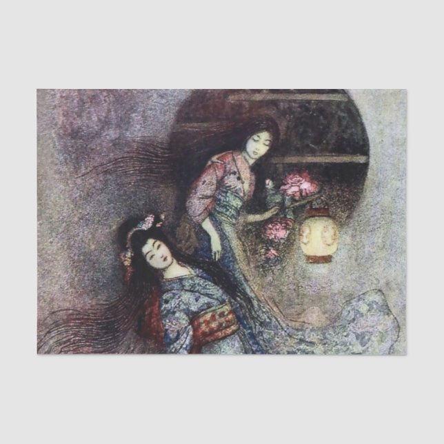 Papel De Seda “A Lanterna Peônia” por Warwick Goble (Frente )